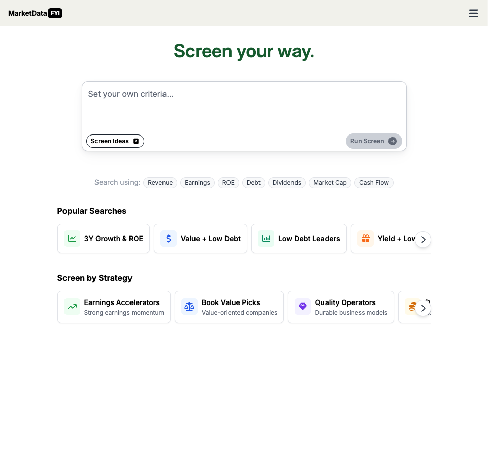 Personalized home feed and screener to discover companies